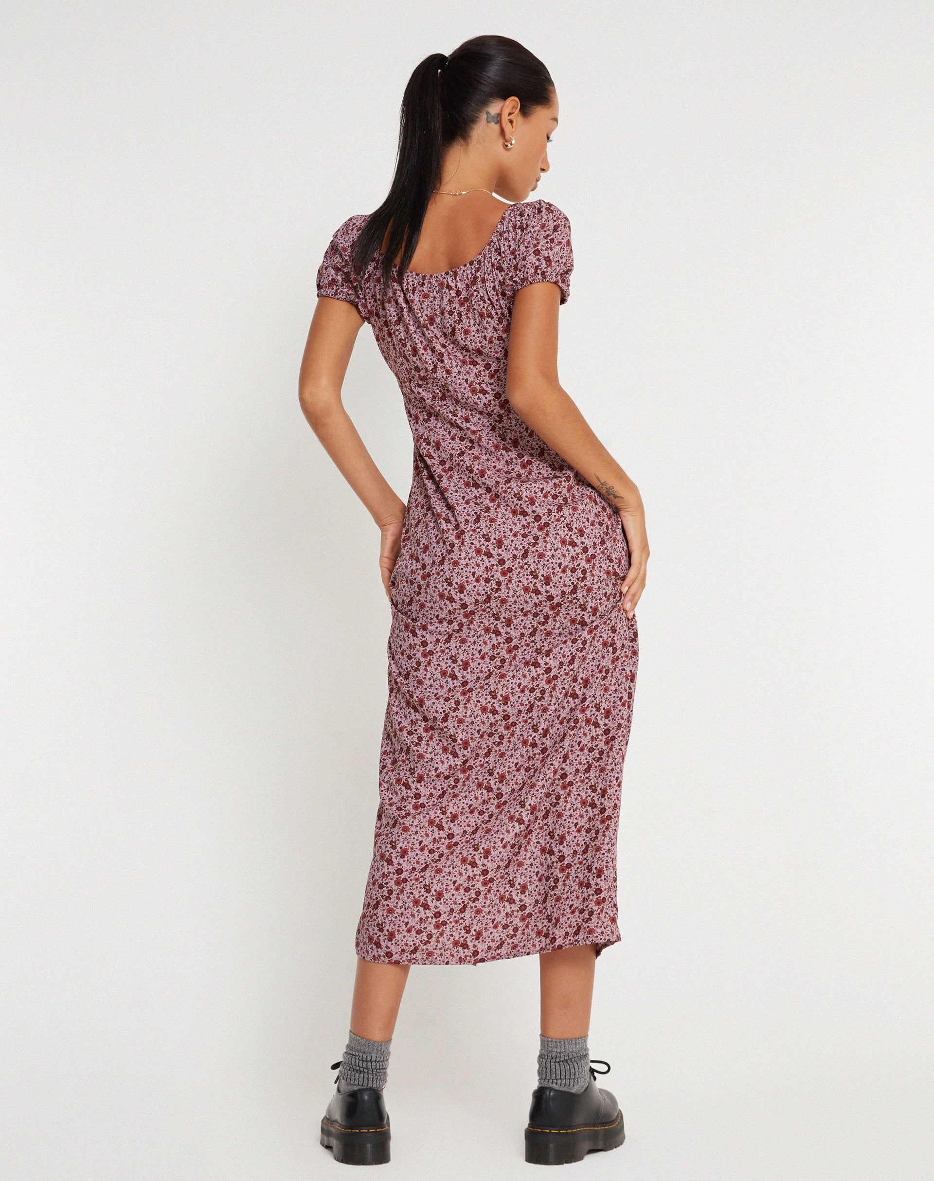 Larson Midi Dress in 90’s Floral Burgundy - Image 6