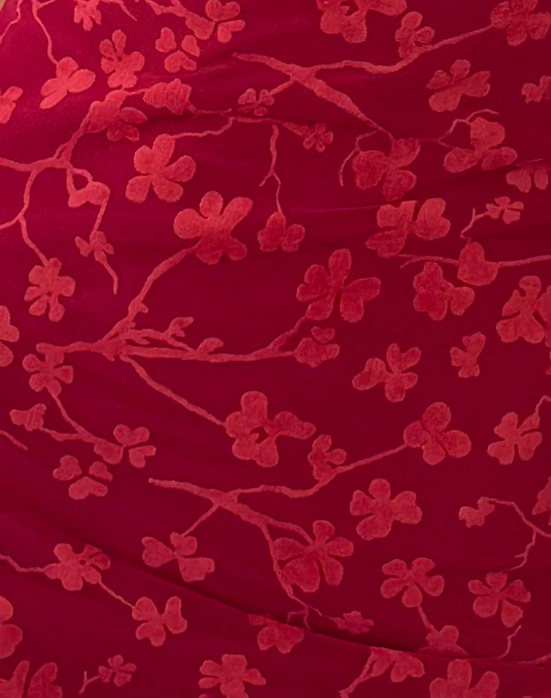Lashka Mini Dress in Red Grunge Floral Flock - Image 6