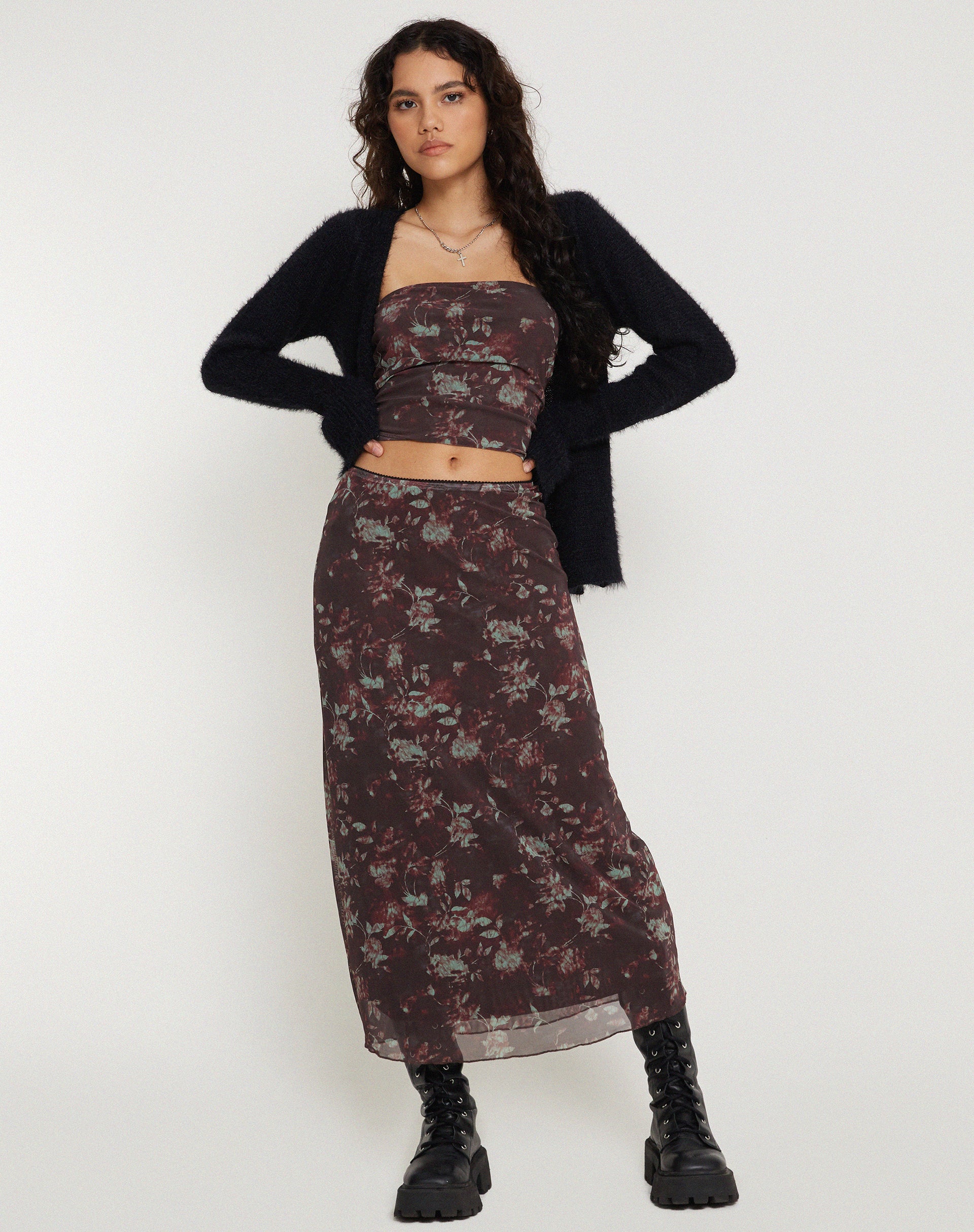 Lassie Maxi Skirt in Botanical Floral Brown - Image 3