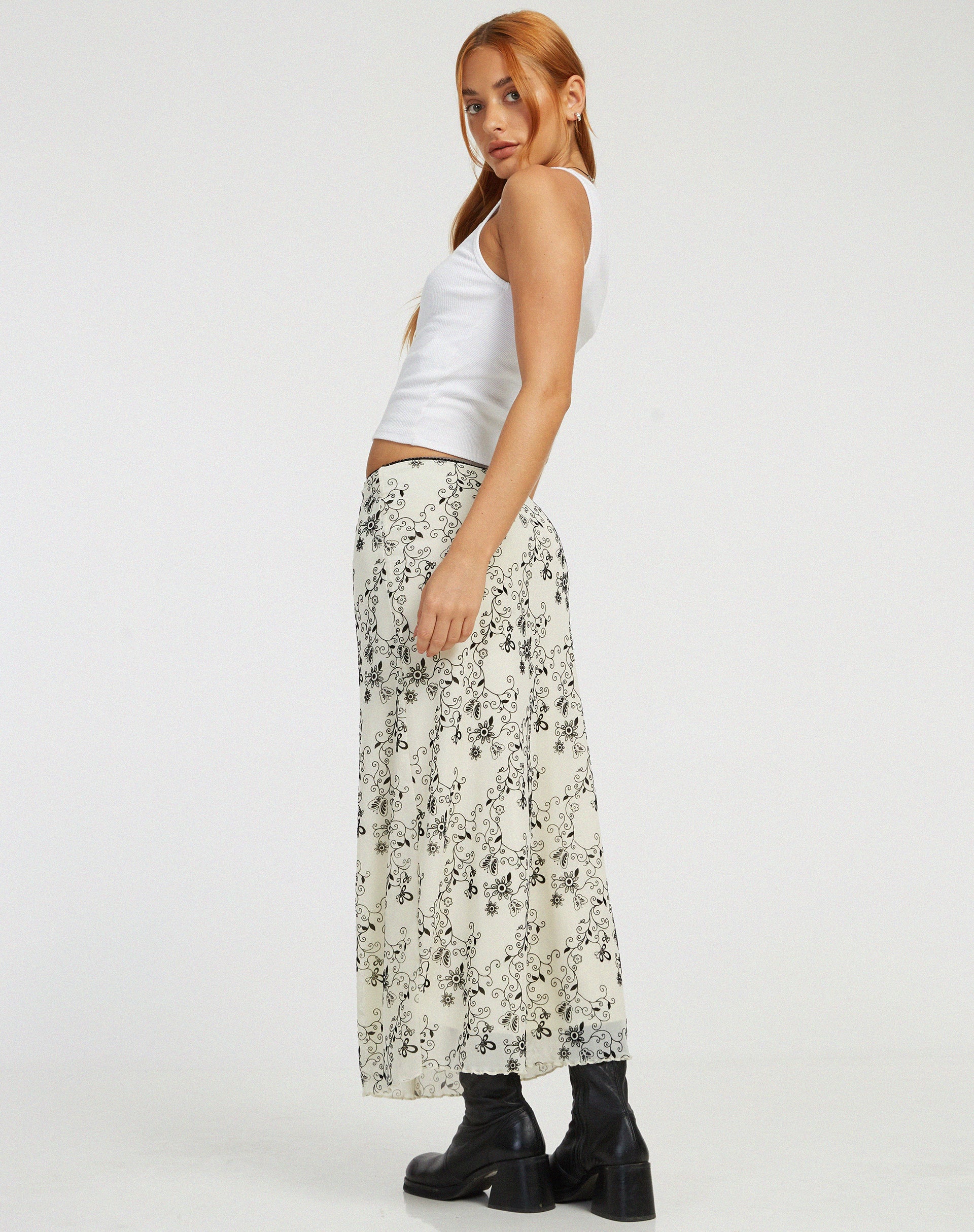 Lassie Maxi Skirt in Butterfly Vine Flock White - Image 4