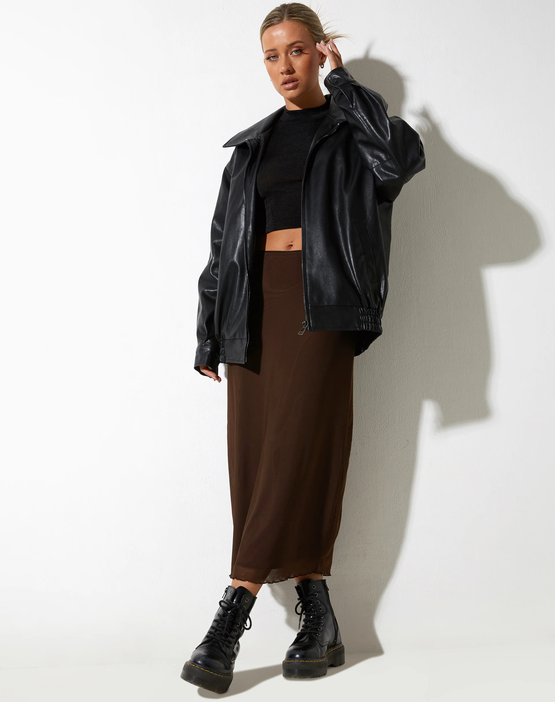 Lassie Midi Skirt in Mesh Brown - Image 3