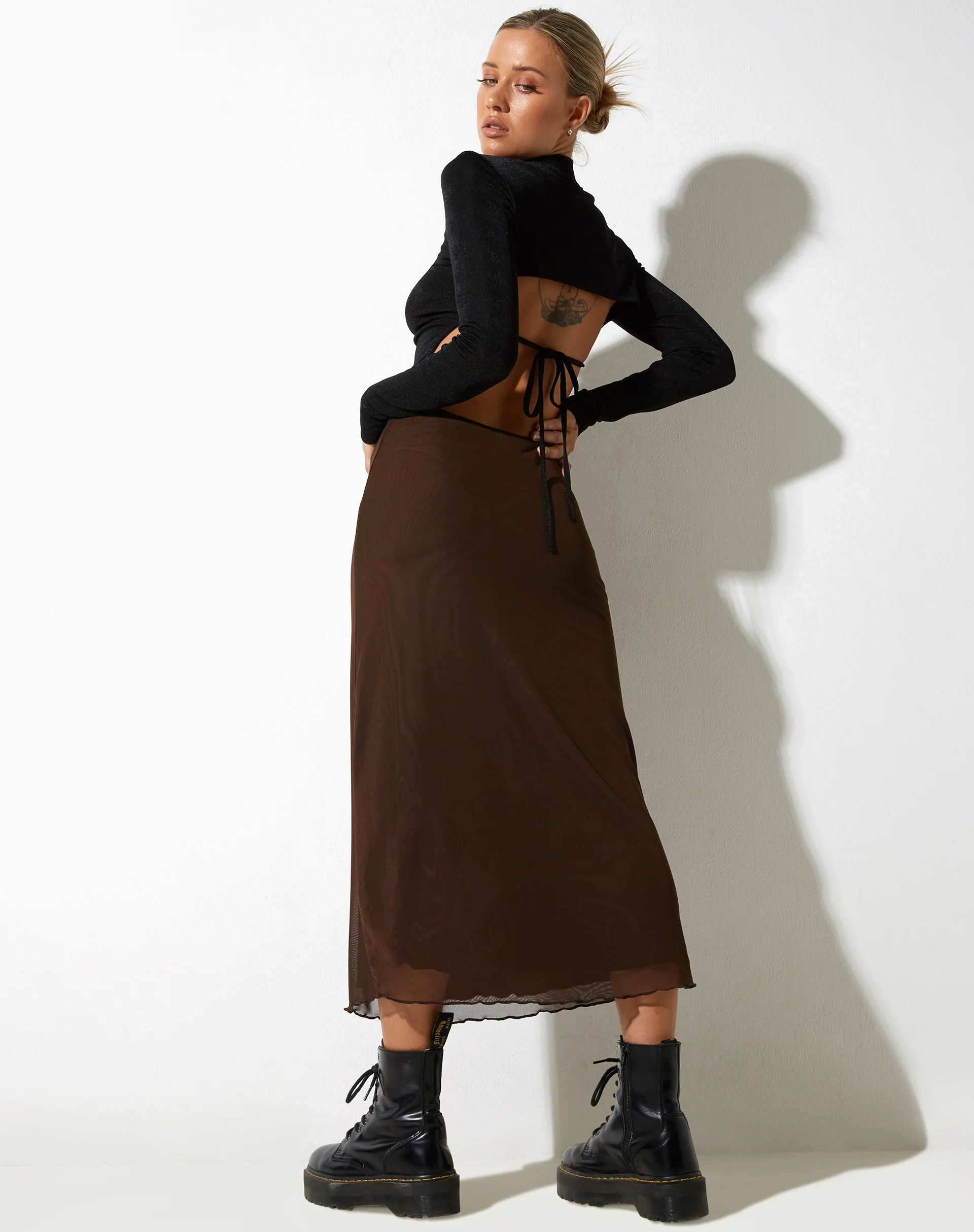 Lassie Midi Skirt in Mesh Brown - Image 6