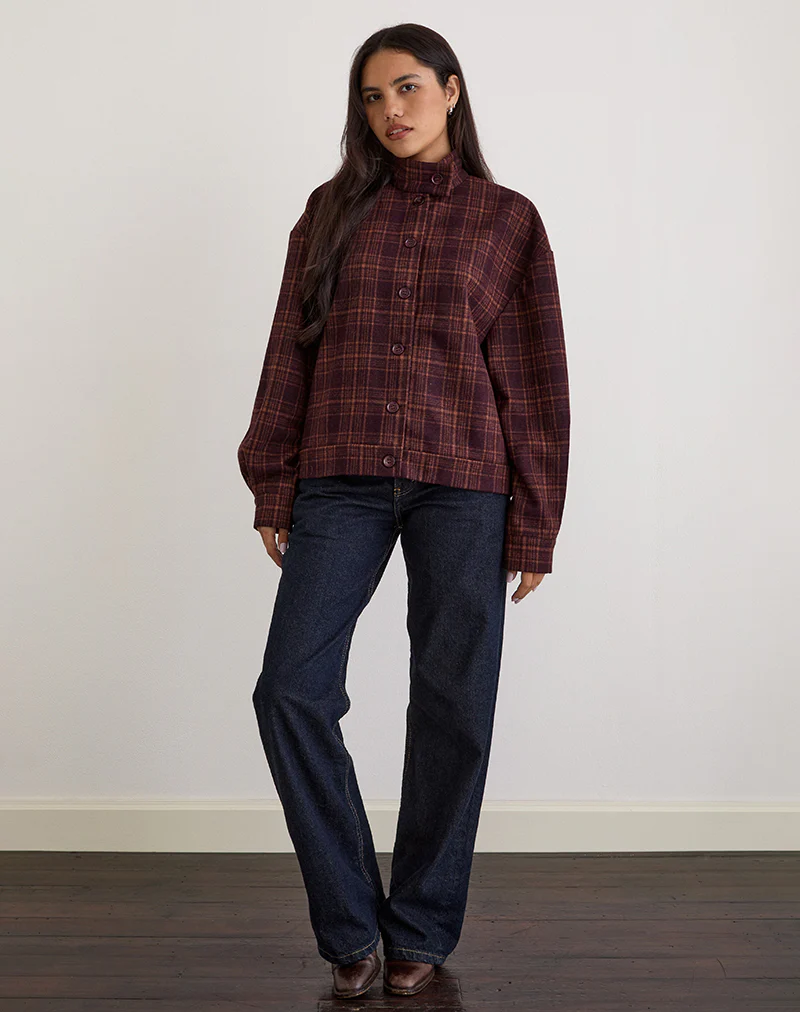 Lastika Jacket in Check Dark Burgundy - Image 4