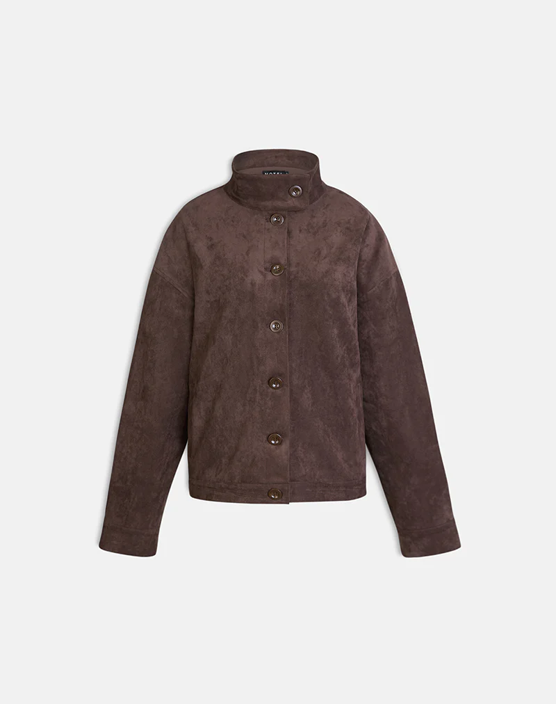 Lastika Jacket in Faux Suede Dark Brown - Image 3