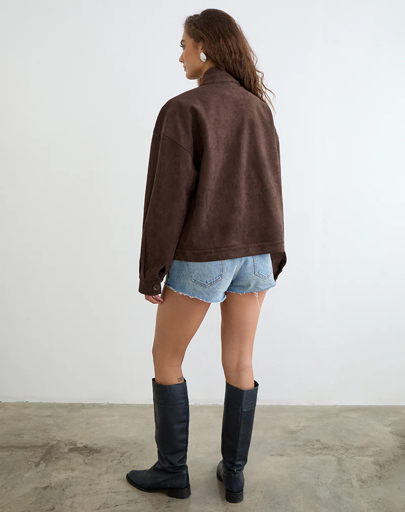 Lastika Jacket in Faux Suede Dark Brown - Image 6