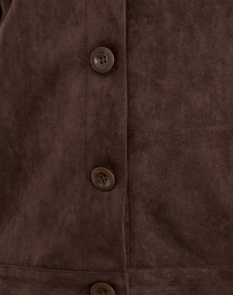 Lastika Jacket in Faux Suede Dark Brown - Image 7