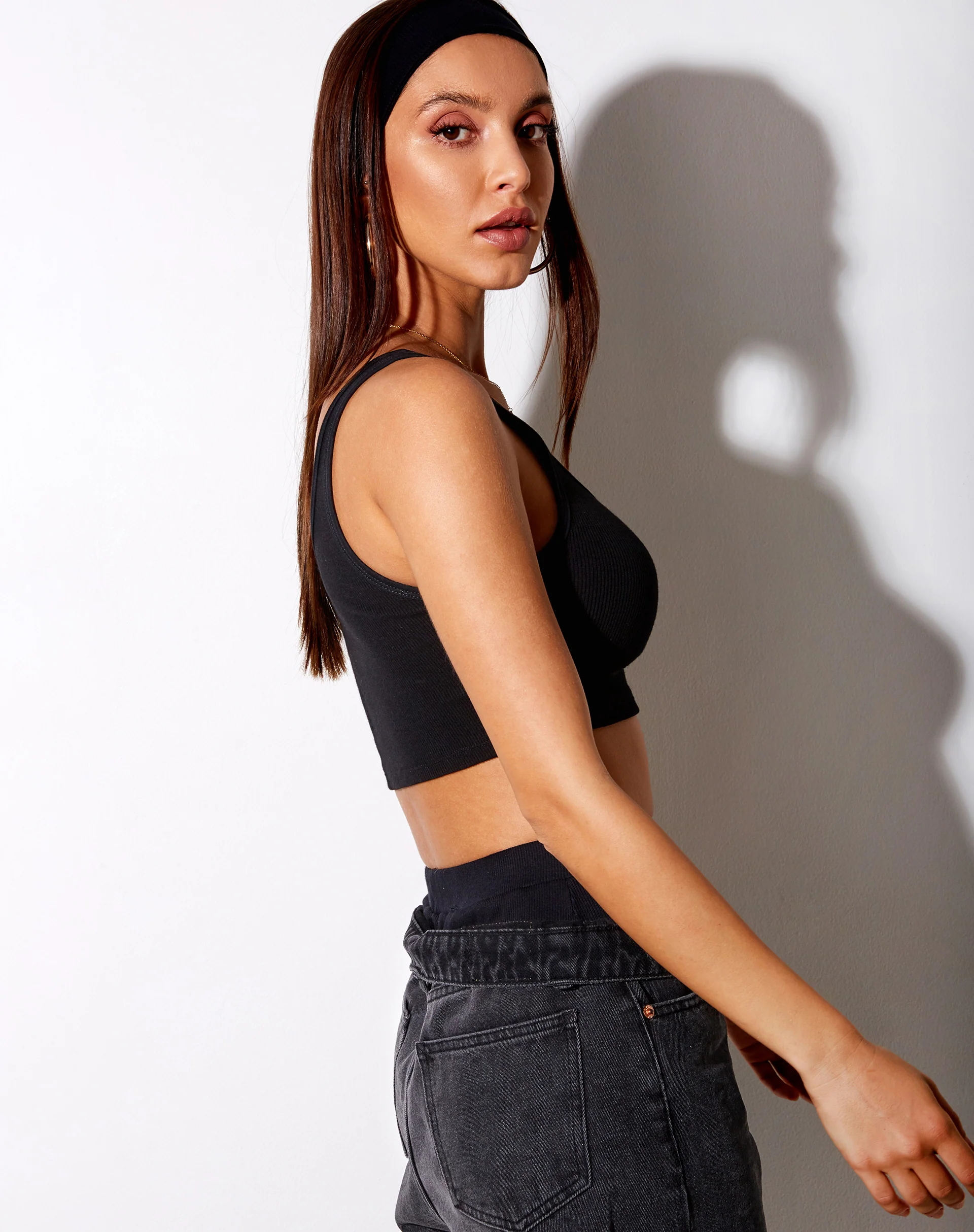 Lathi Crop Top in Rib Black "Lover" Embro - Image 3