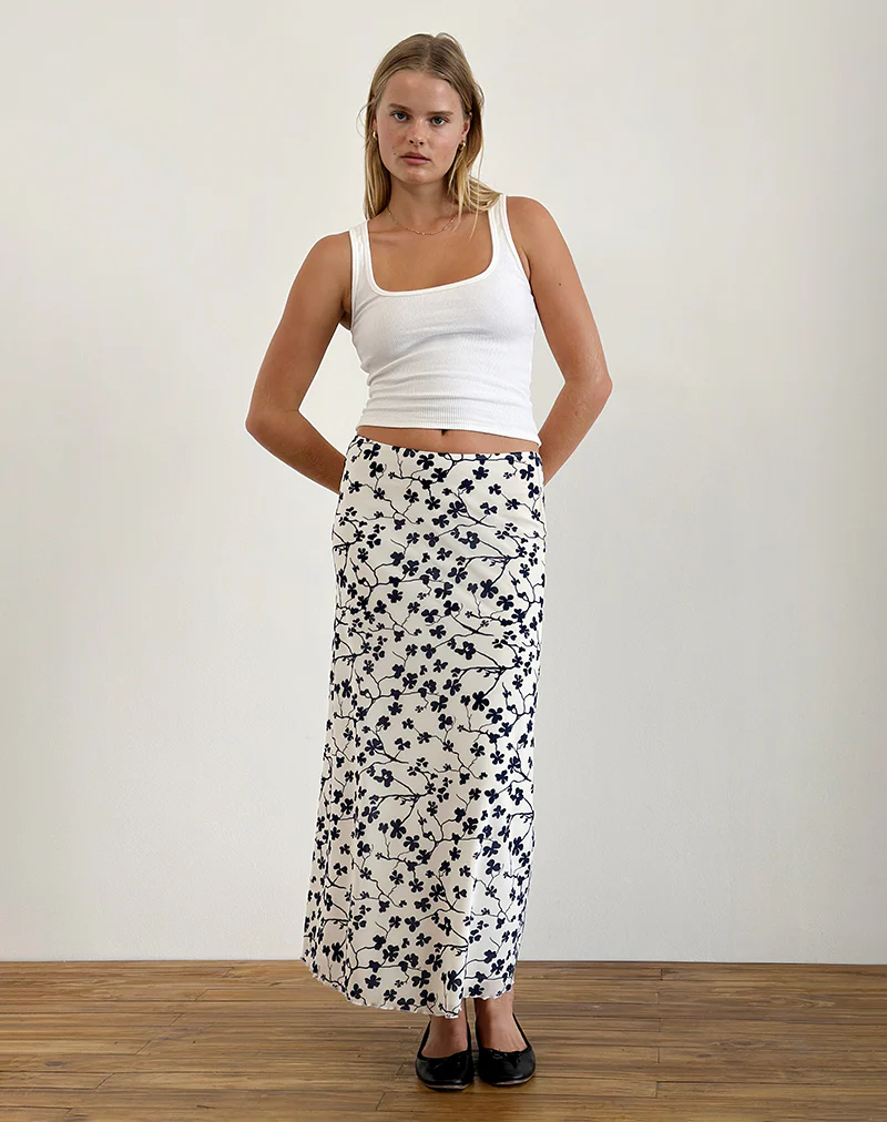 Latika Skirt in Grunge Floral Flock Cream - Image 2