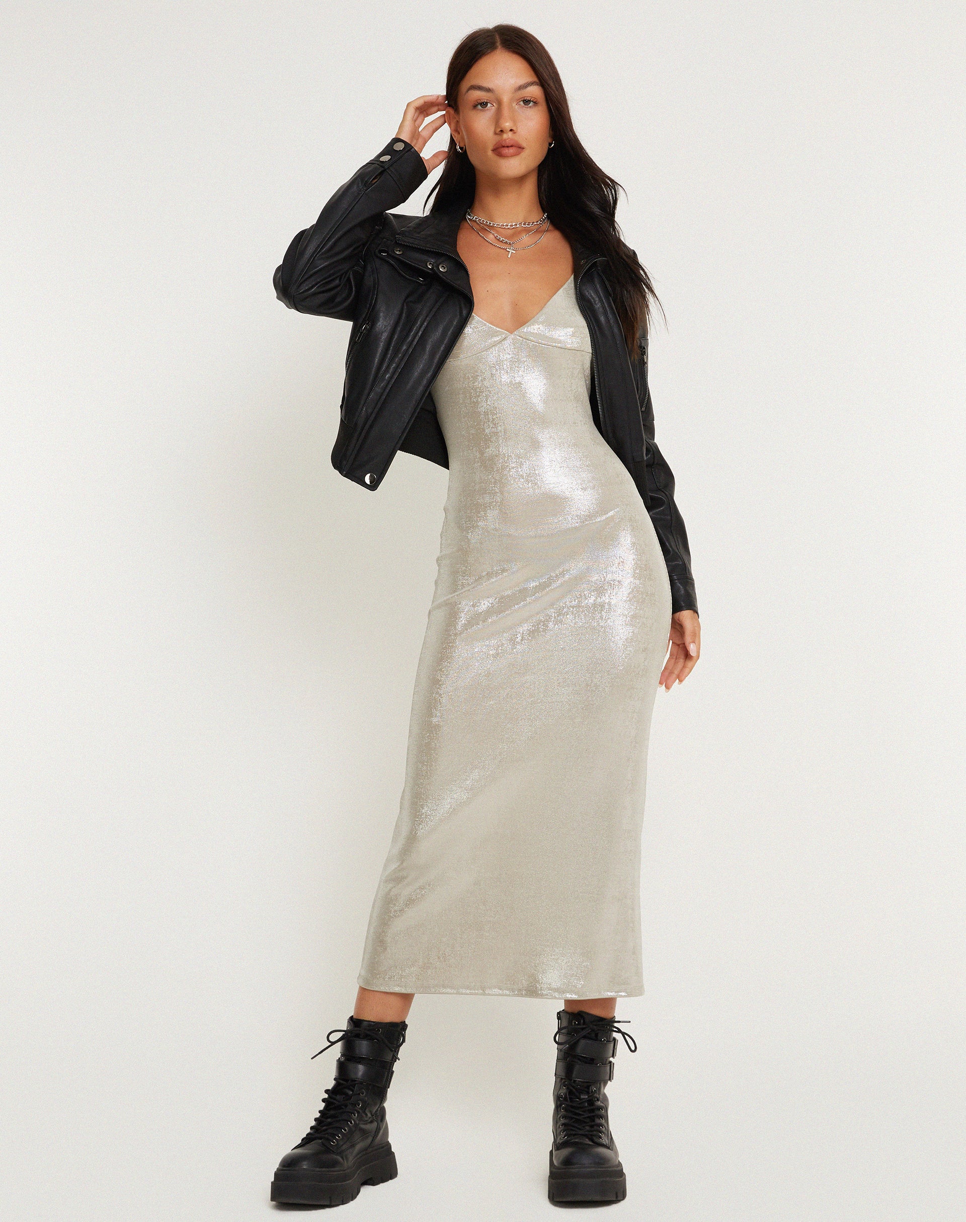Urban X Motel Lativa Midi Dress in Silver - Image 2