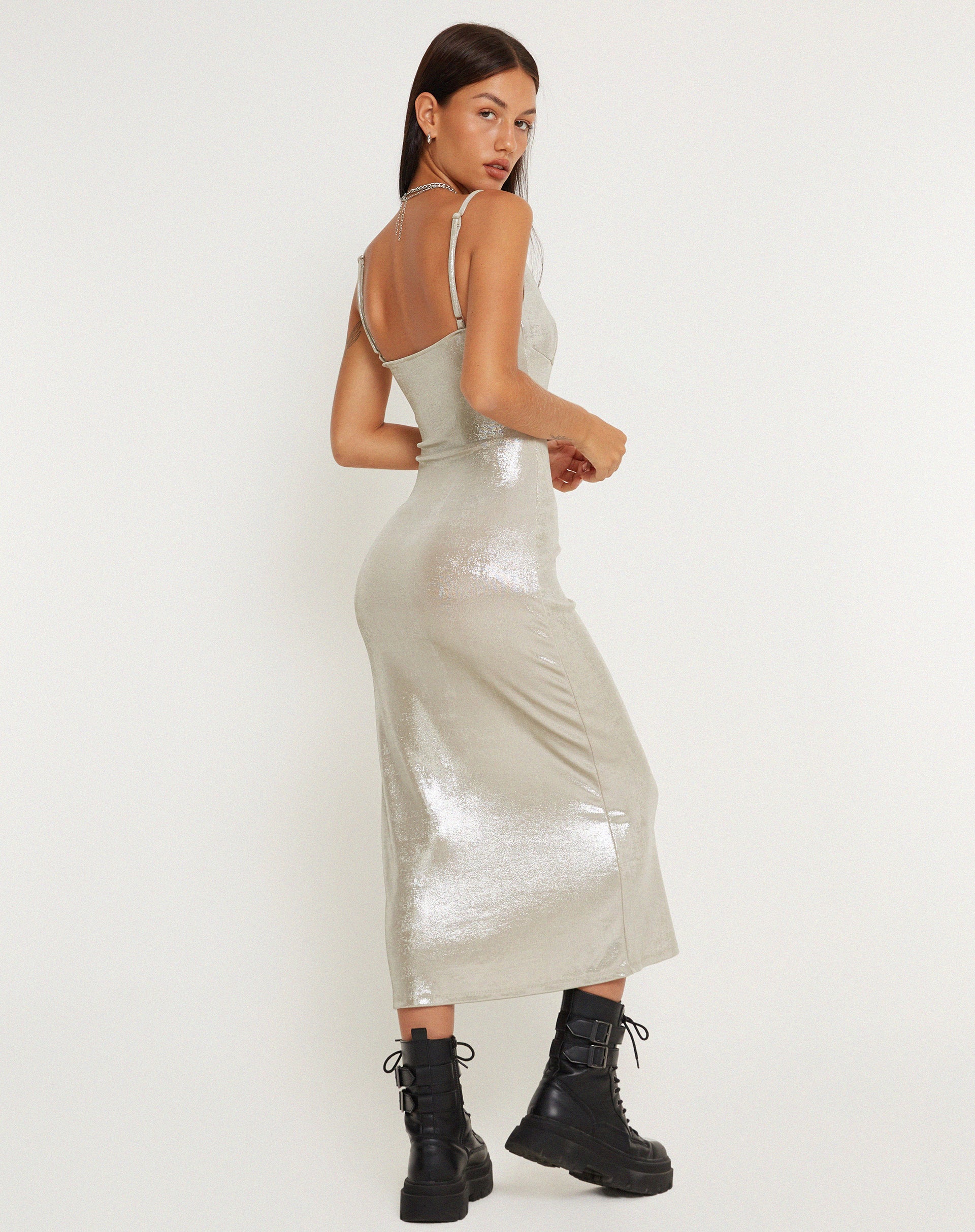 Urban X Motel Lativa Midi Dress in Silver - Image 4