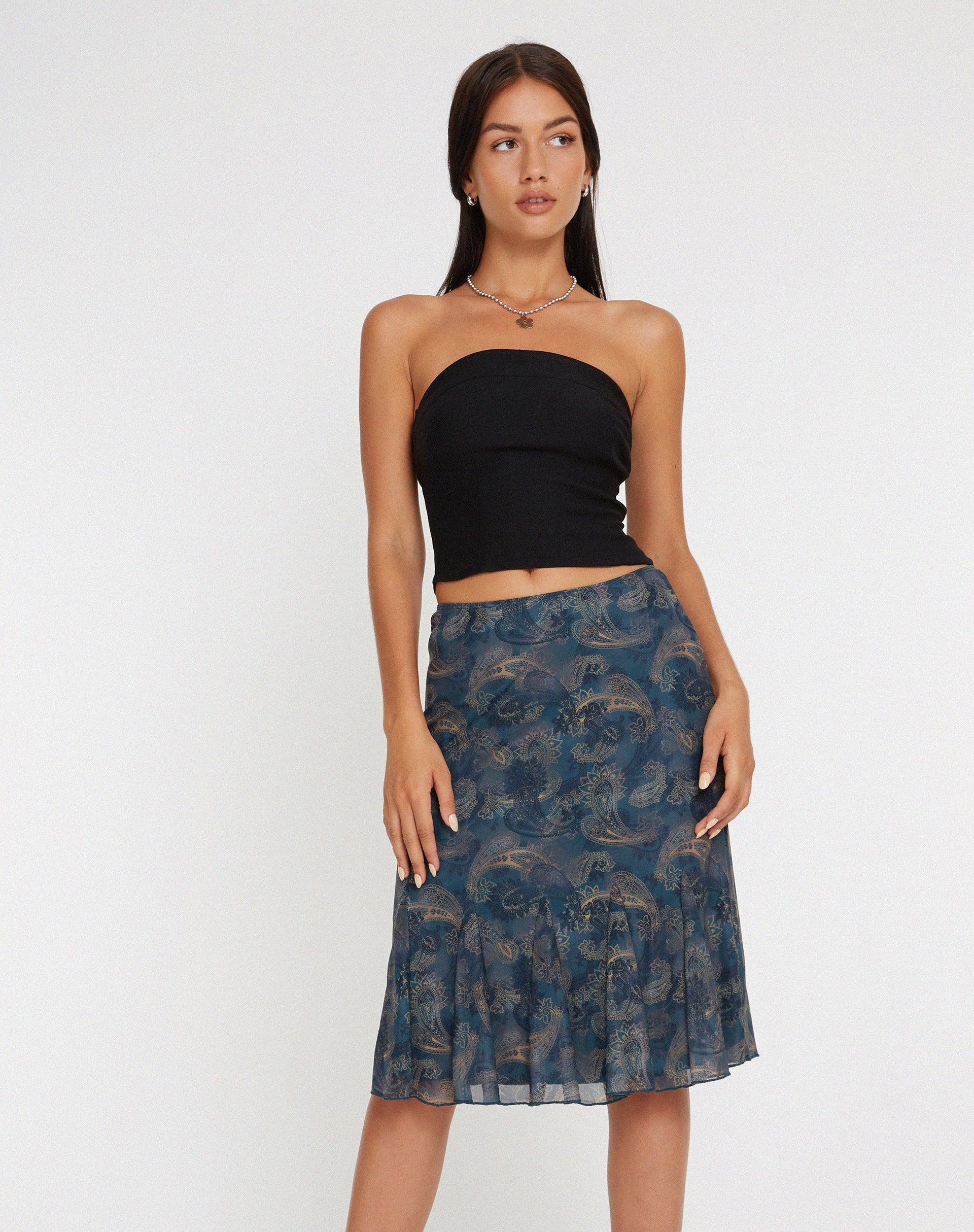 Latrix Mesh Midi Skirt in Tonal Blue Paisley - Image 2