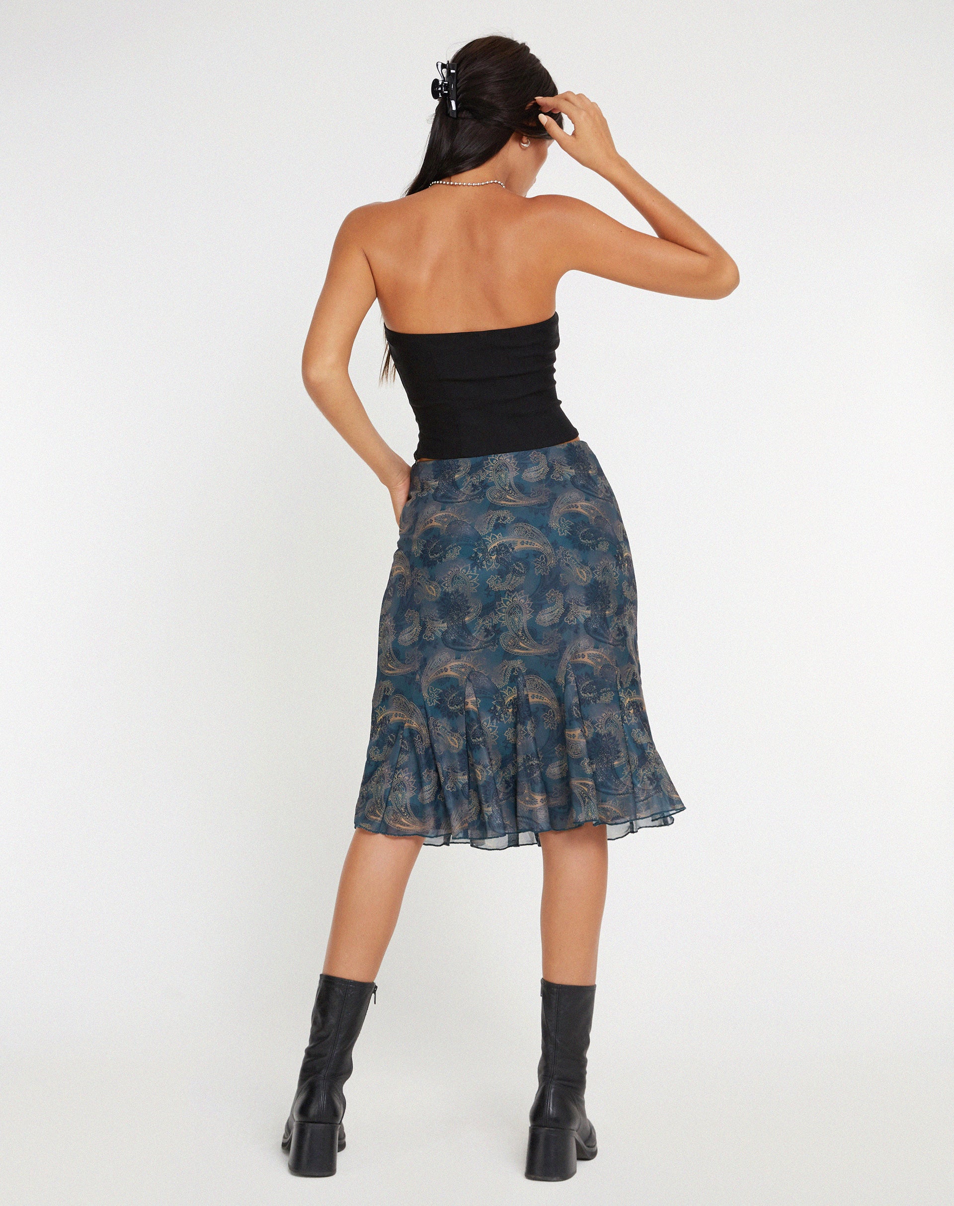 Latrix Mesh Midi Skirt in Tonal Blue Paisley - Image 3