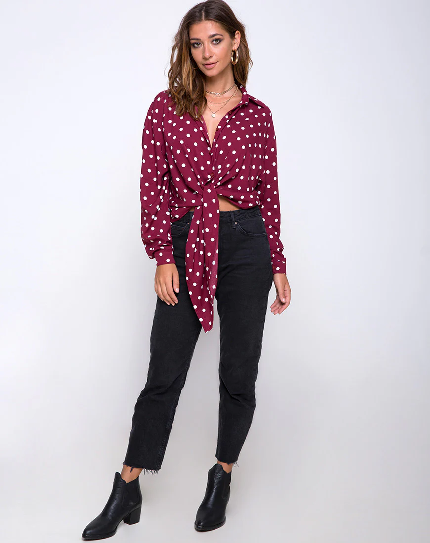 Lauv Shirt in Medium Polka Wine - Image 3