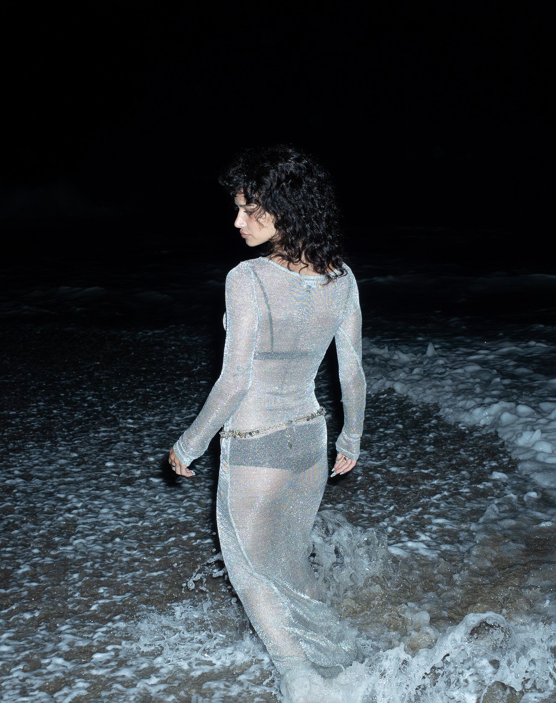 Lavinia Long Sleeve Maxi Dress in Silver Chain - Image 3