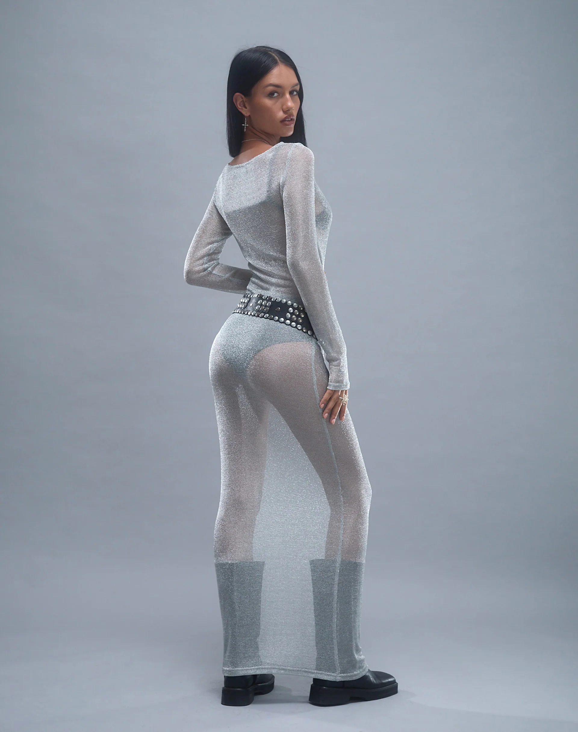 Lavinia Long Sleeve Maxi Dress in Silver Chain - Image 7