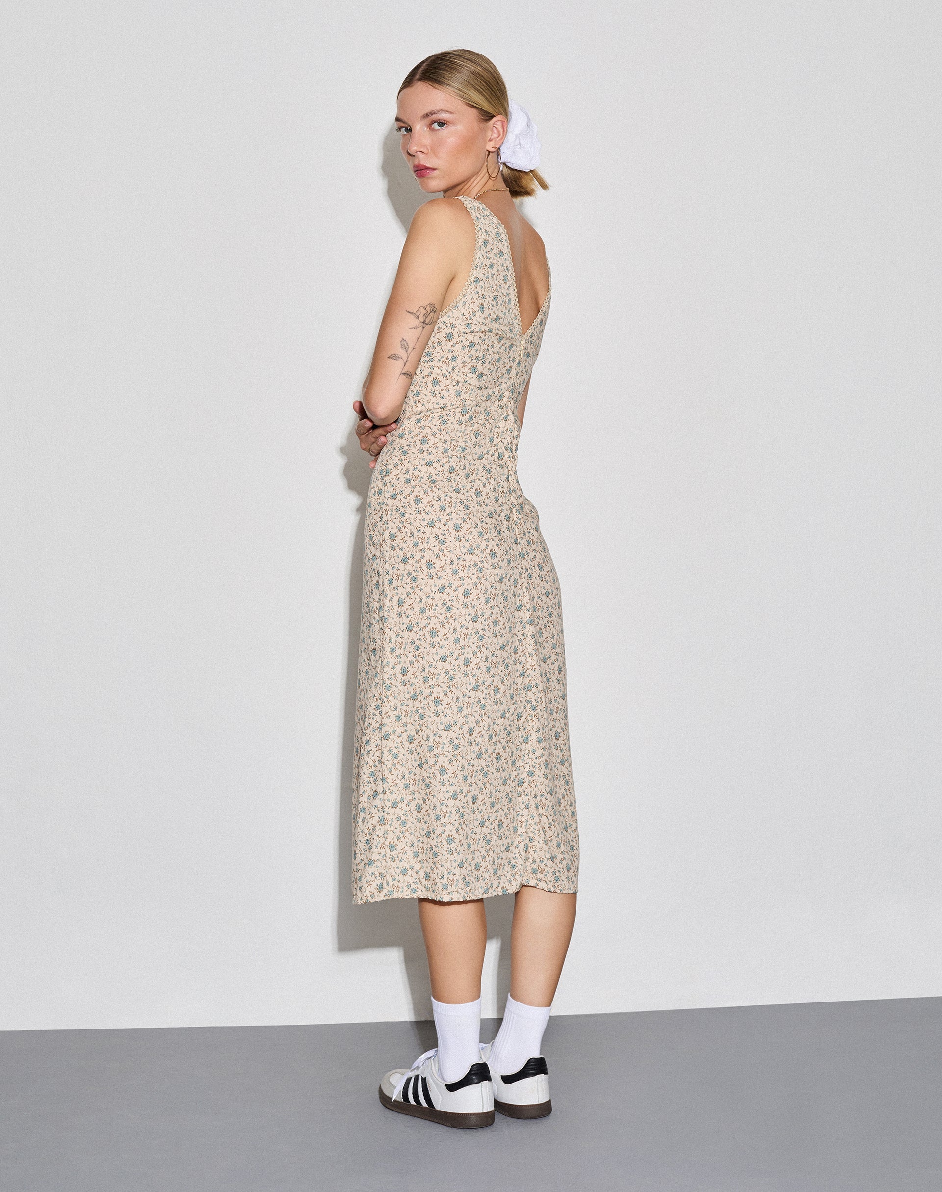 Lavisha Midi Dress in Antique Blue and Ivory Floral - Image 6