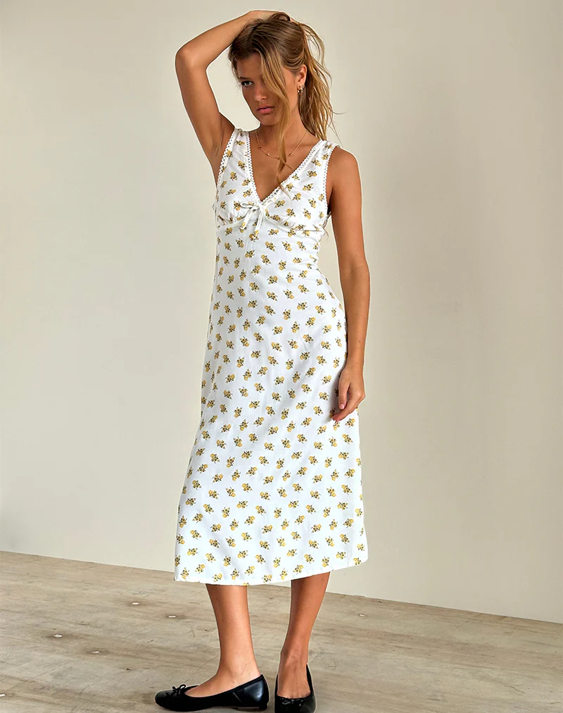 Lavisha Midi Dress in Funshine Floral Off White - Image 4