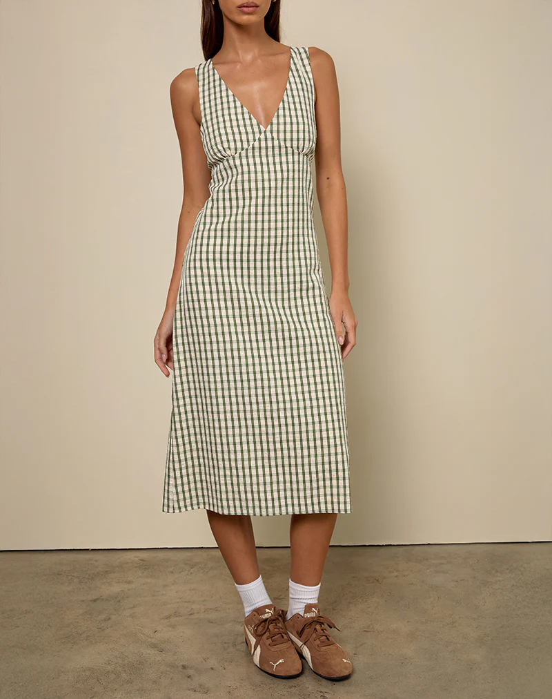 Lavisha Midi Dress in Green Check - Image 2