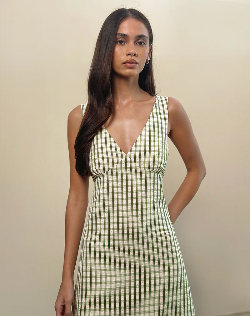 Lavisha Midi Dress in Green Check - Image 4