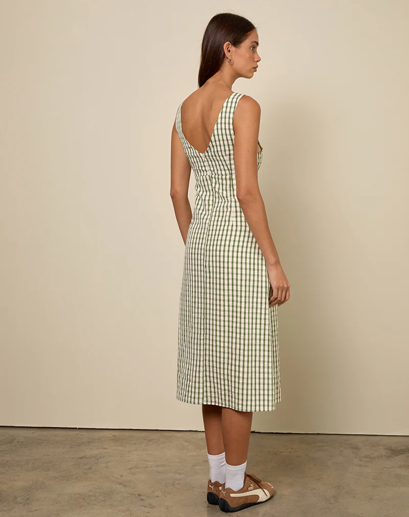 Lavisha Midi Dress in Green Check - Image 5