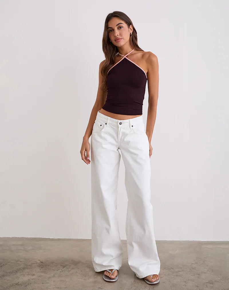 Lay Halterneck Top in Redwood with Pink Lady Binding - Image 3