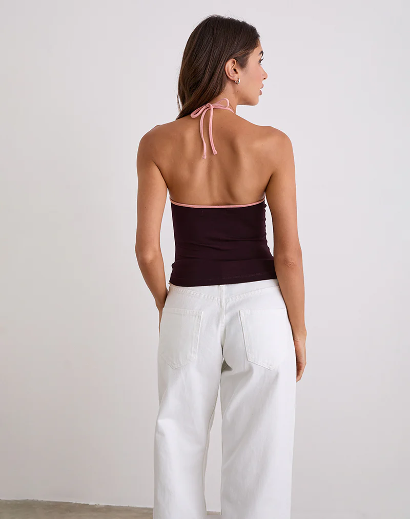 Lay Halterneck Top in Redwood with Pink Lady Binding - Image 5