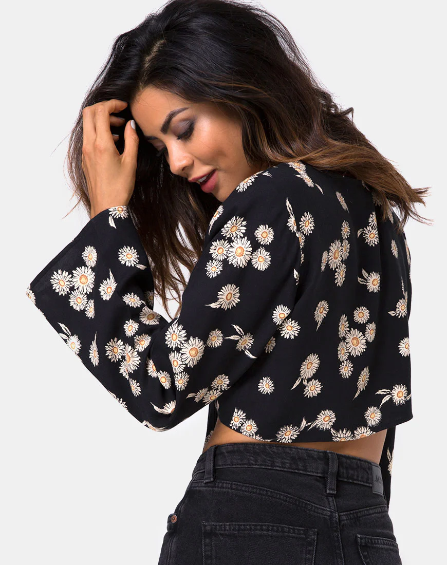 Laya Wrap Top in Grunge Daisy Floral - Image 2
