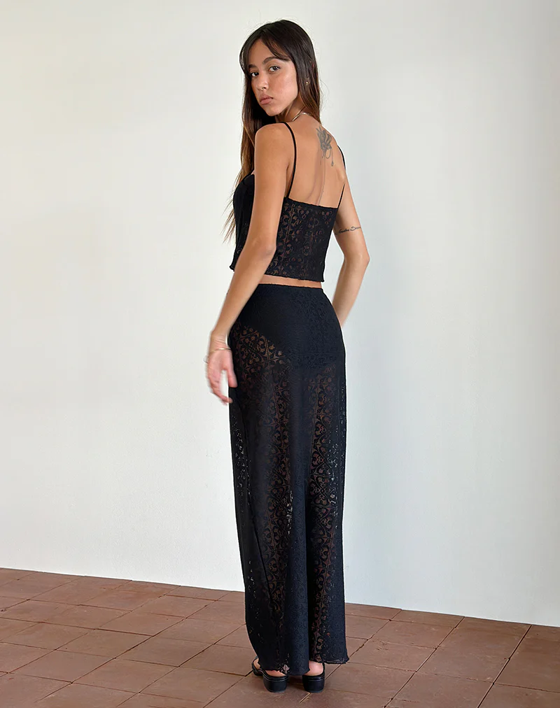 Layla Maxi Skirt in Clover Lace Black - Image 3