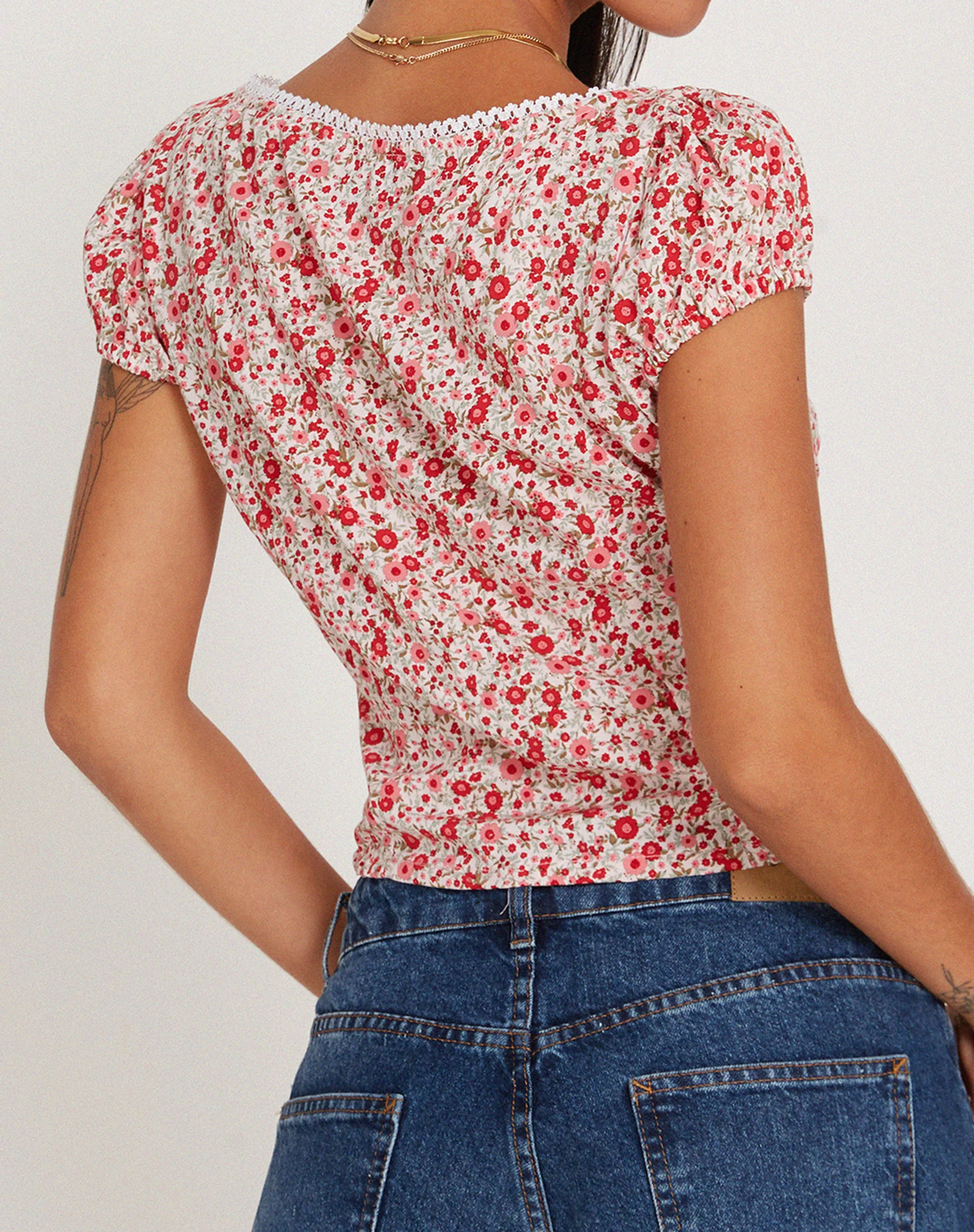 Laz Top in Blush Red Ditsy Floral - Image 5
