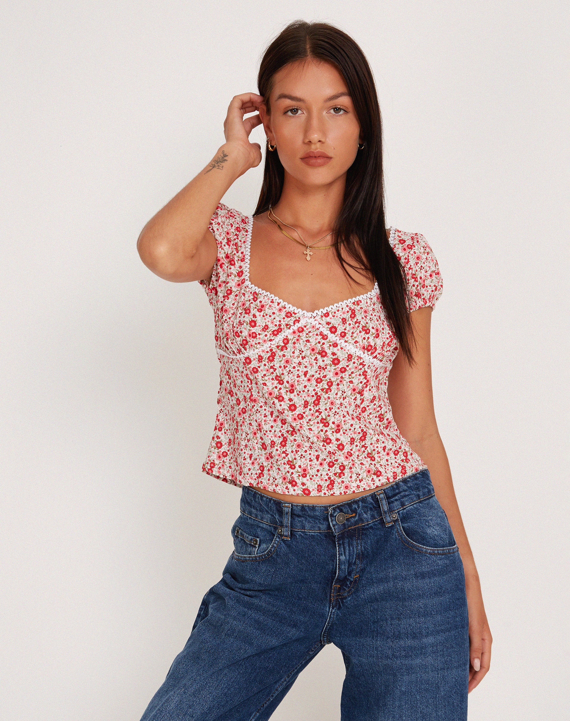 Laz Top in Blush Red Ditsy Floral - Image 6