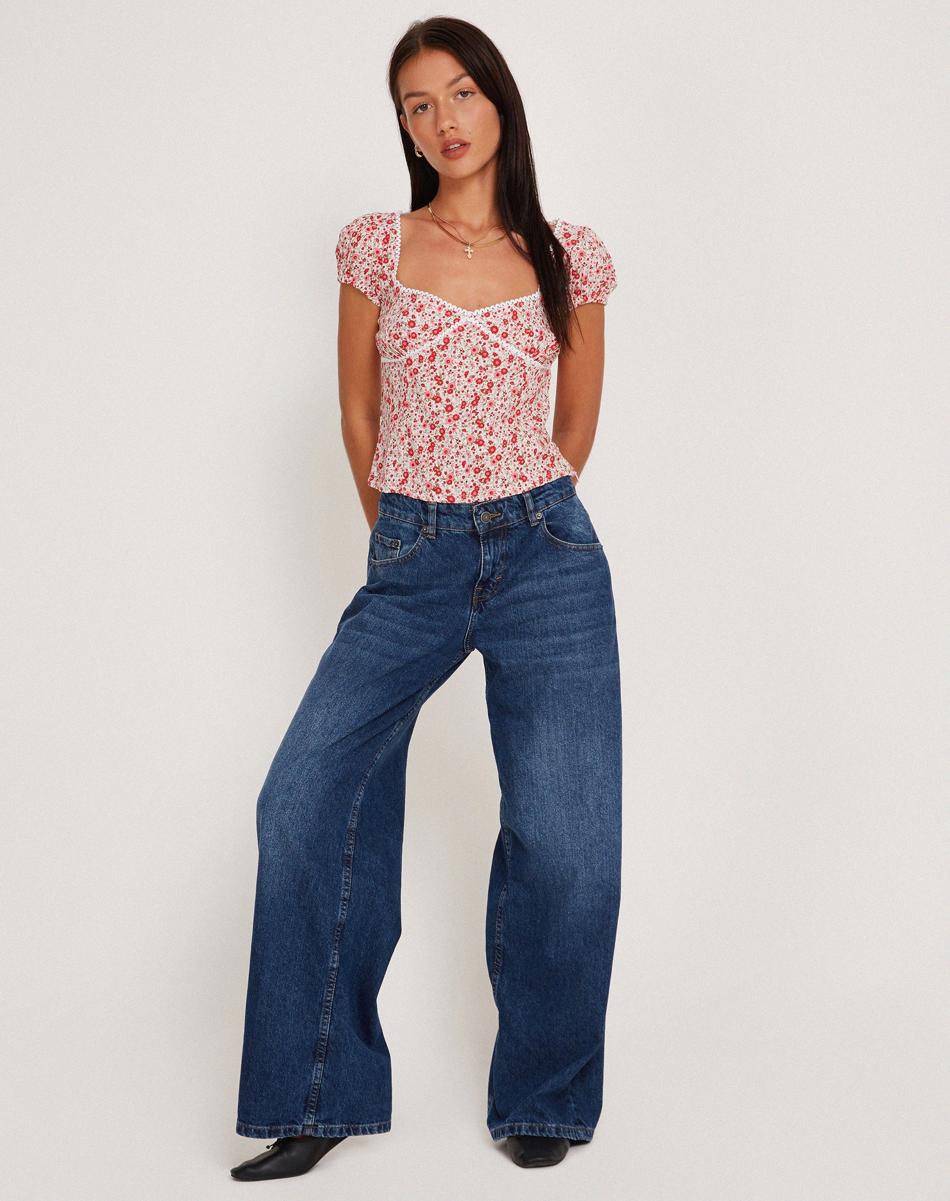 Laz Top in Blush Red Ditsy Floral - Image 7