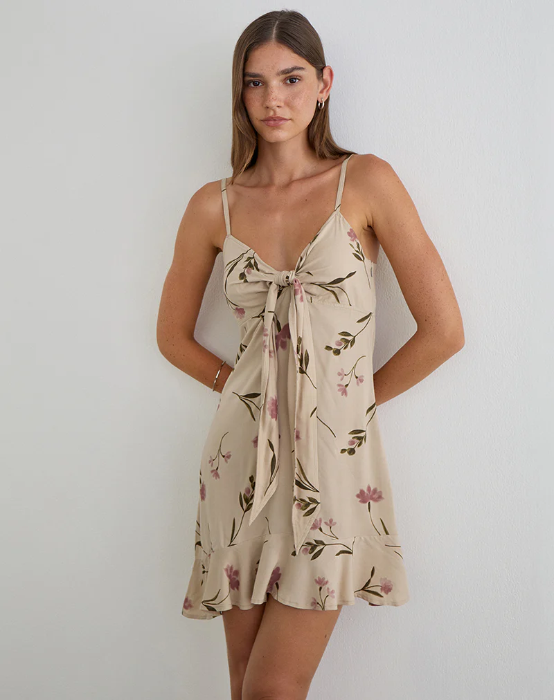 Lazlo Mini Dress in Bloom Leafy Taupe - Image 4