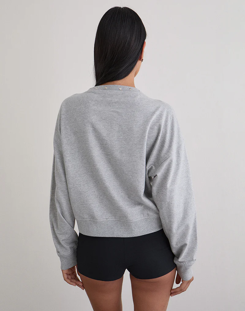 Lazuly Slim Sweatshirt in Grey Marl with Studs - Image 5