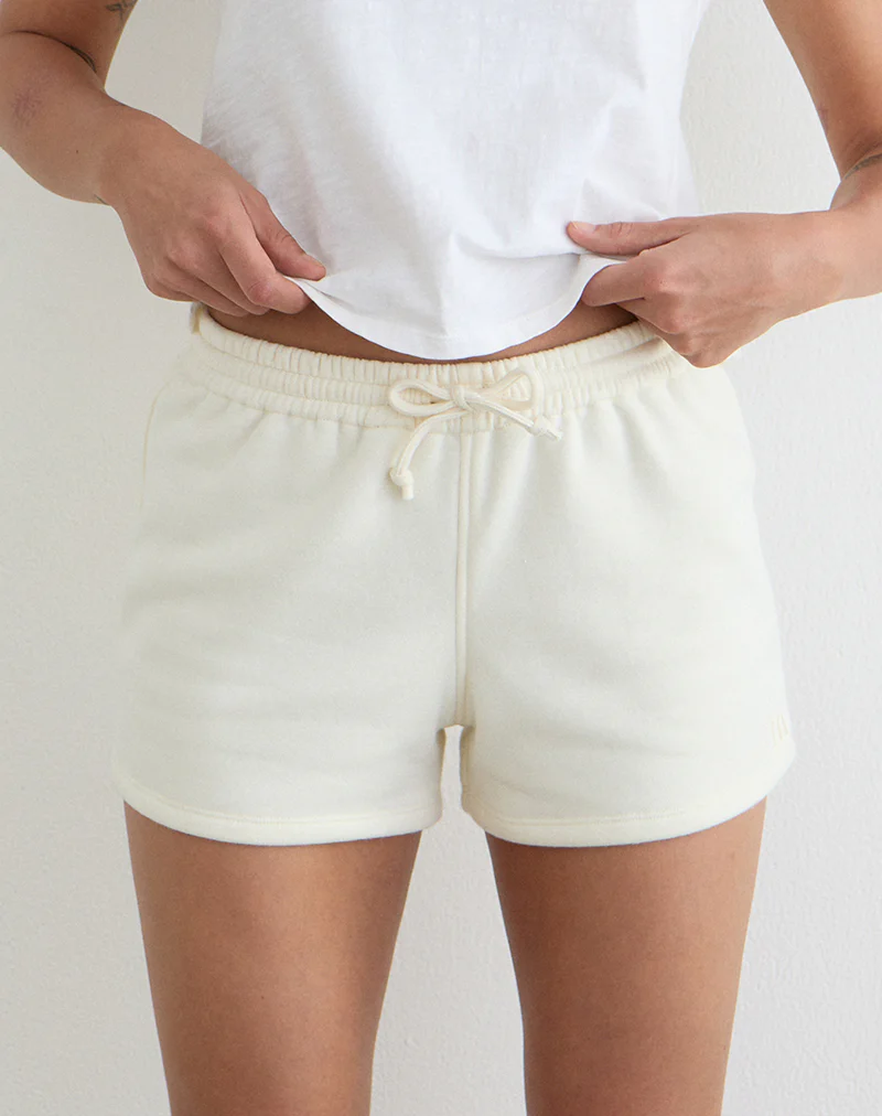 Lecent Short in Winter White with Tonal M Embroidery - Image 5