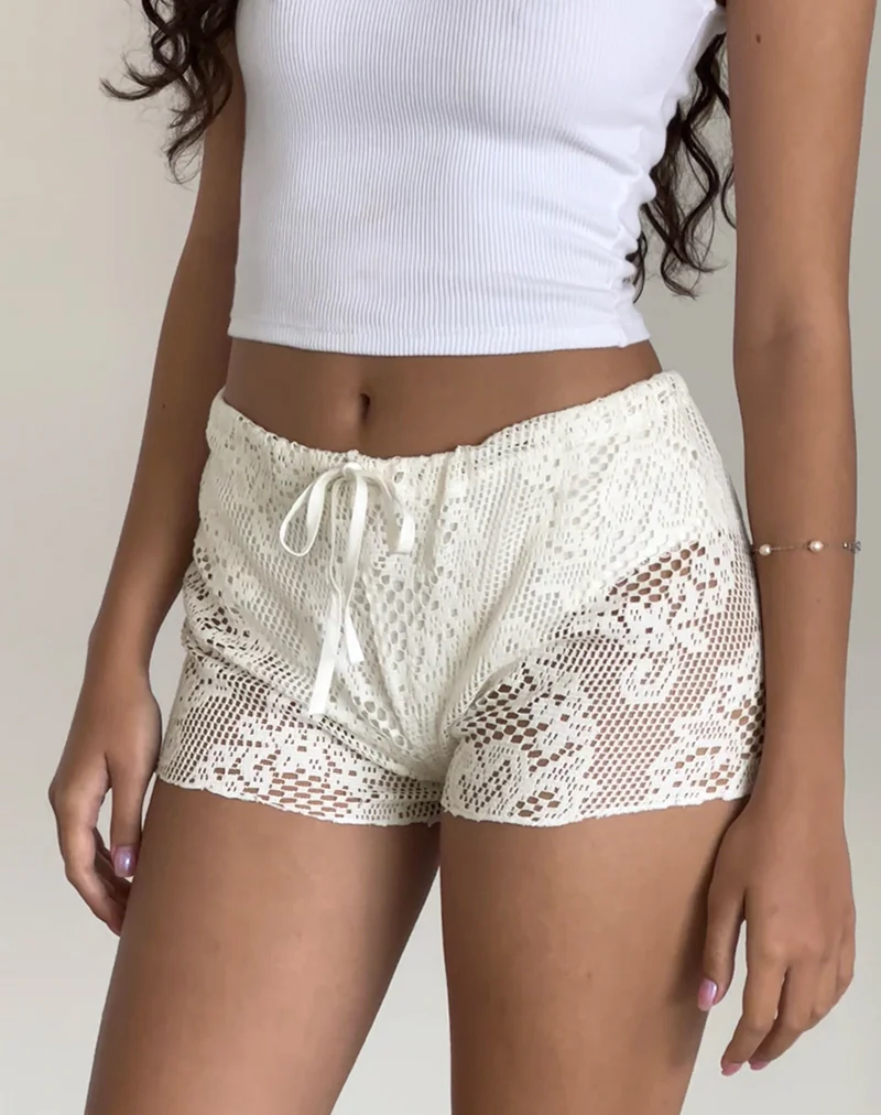 Leda Micro Shorts in Ivory Crochet - Image 5