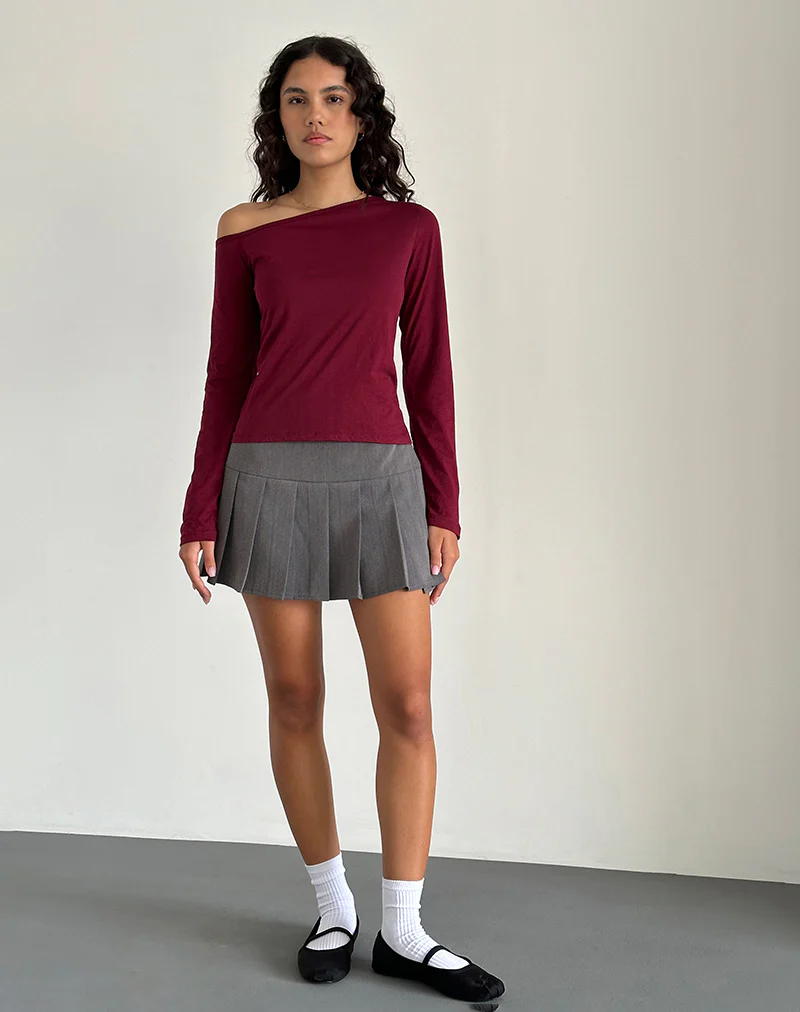 Ledez Asymmetric Slouchy Top in Burgundy Tissue - Image 3