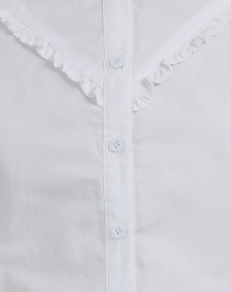 Legra Frill Neck Shirt in Poplin White - Image 5