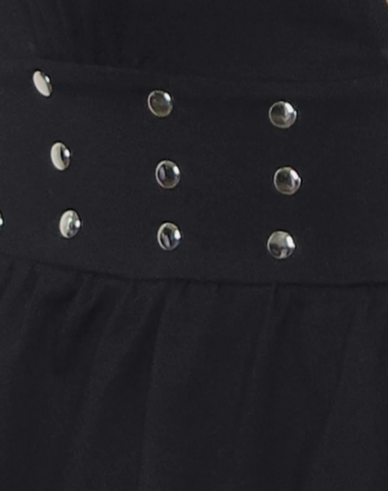 Leisma Frill Top in Jersey Black with Studs - Image 5