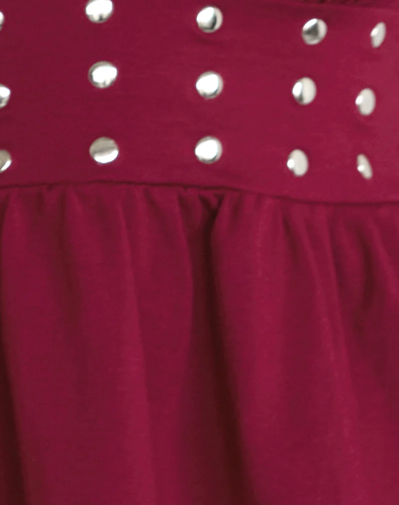 Leisma Frill Top in Jersey Burgundy with Studs - Image 6
