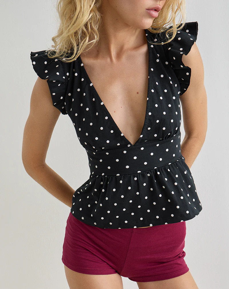 Leisna Frill Top in Polka Black - Image 4
