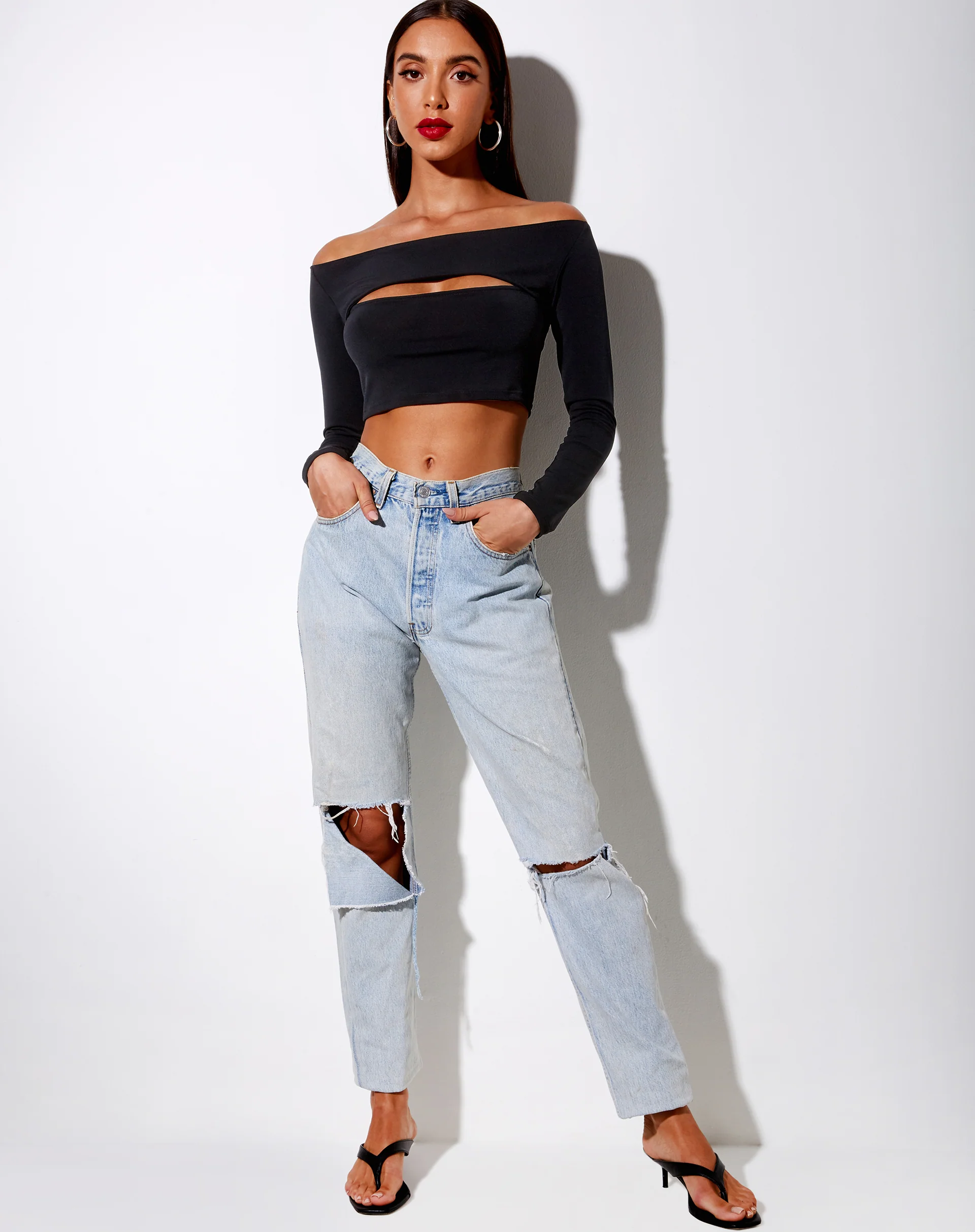 Leja Crop Top in Polycrepe Black - Image 3