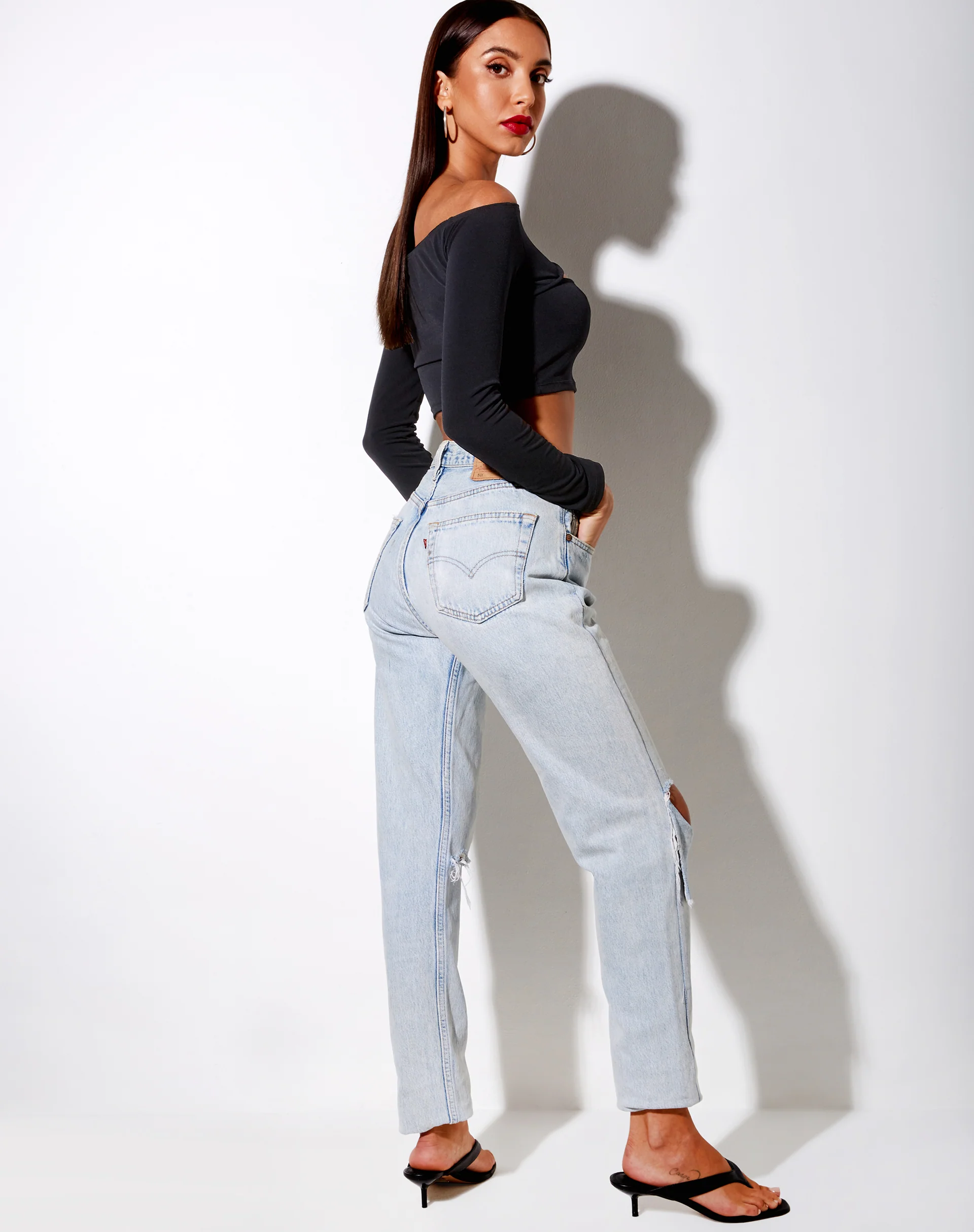 Leja Crop Top in Polycrepe Black - Image 4