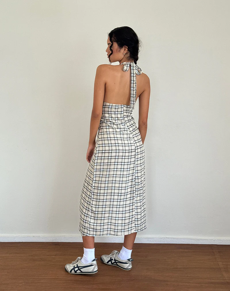 Lenata Halterneck Midi Dress in Pastel Blue Tartan - Image 2
