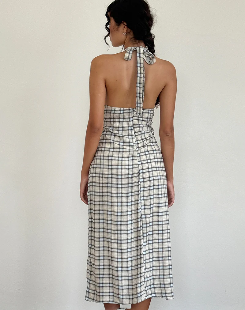 Lenata Halterneck Midi Dress in Pastel Blue Tartan - Image 4