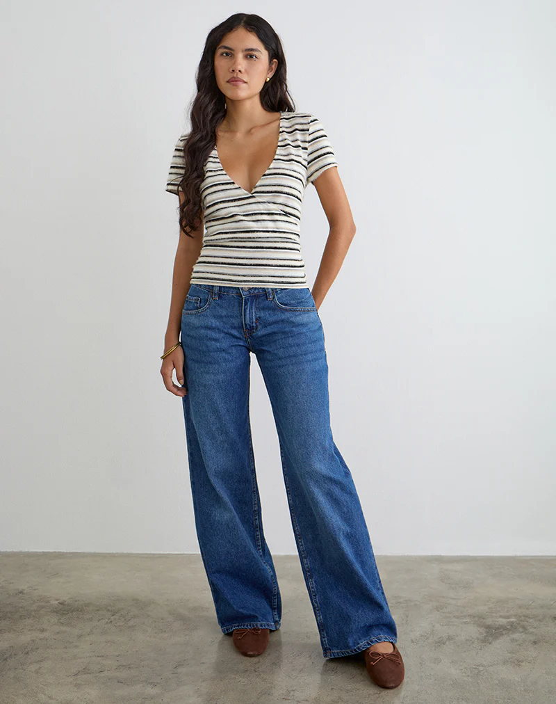 Lenice Top in Cream and Brown Striped Knit - Image 3