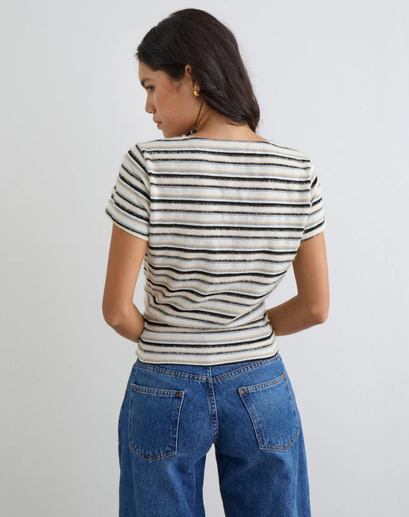 Lenice Top in Cream and Brown Striped Knit - Image 4