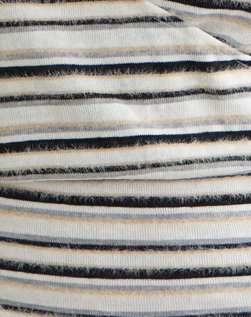 Lenice Top in Cream and Brown Striped Knit - Image 5