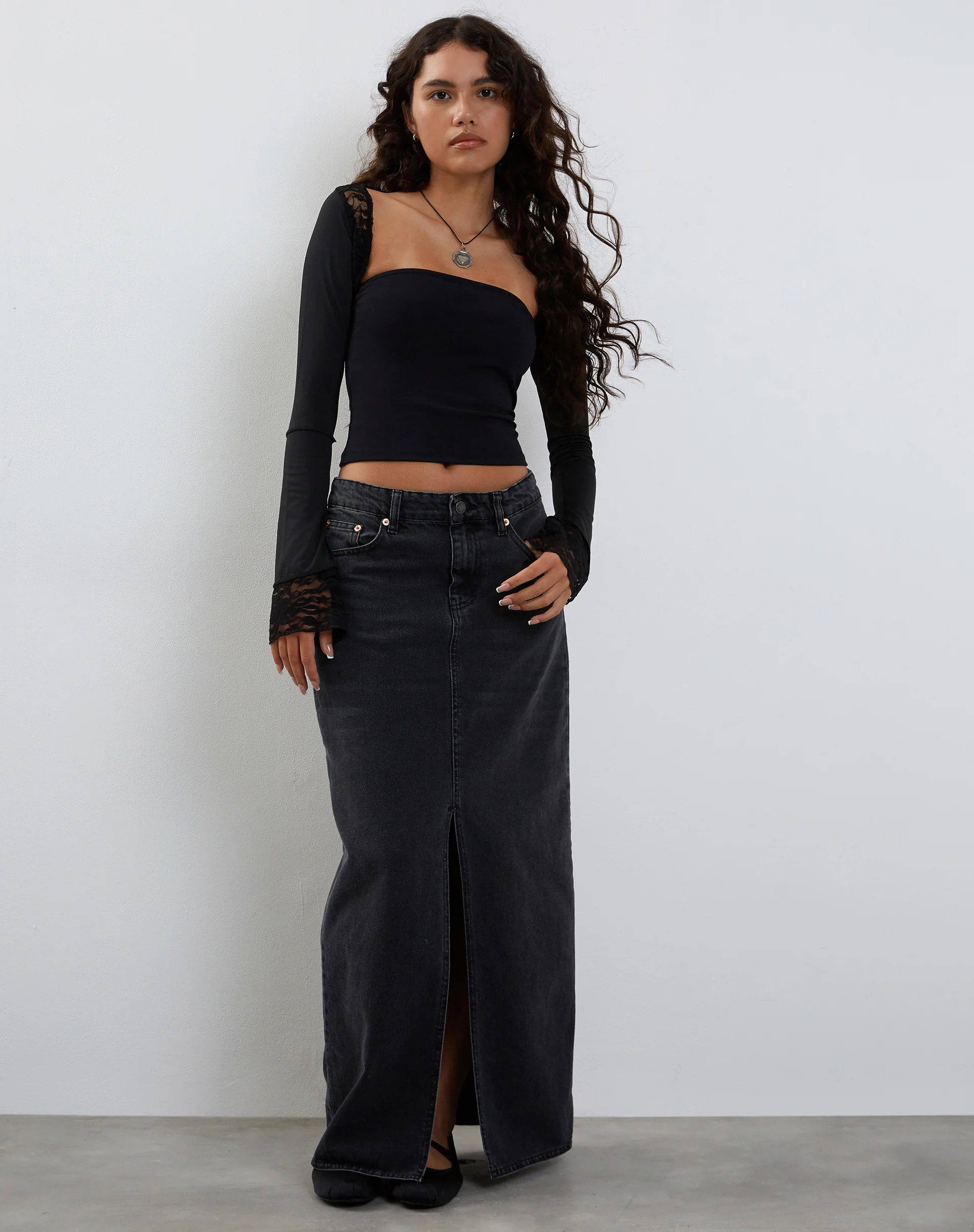 Lenny Lace Shrug Top in Slinky Black with Black Lace Trim - Image 4