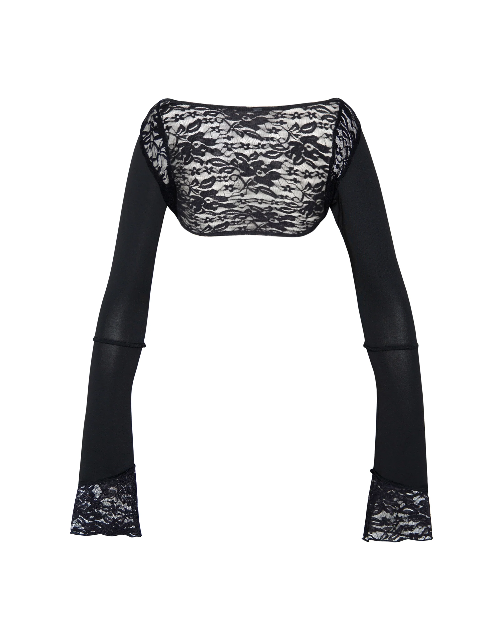 Lenny Lace Shrug Top in Slinky Black with Black Lace Trim - Image 6