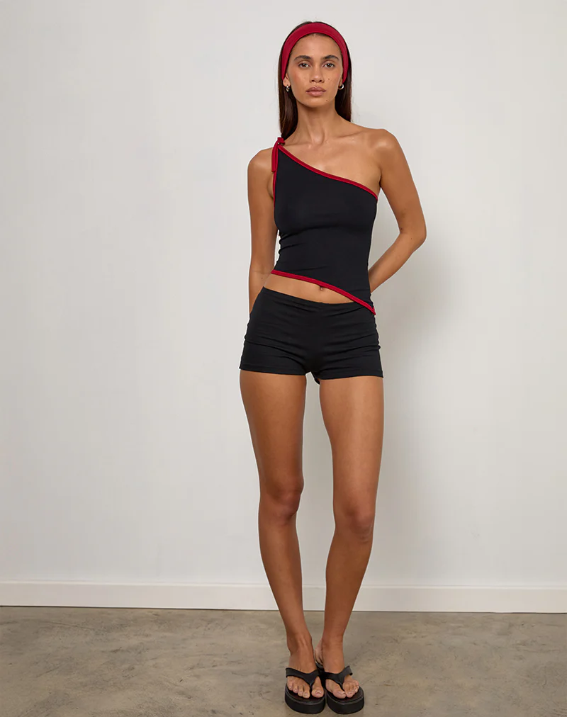 Lenti Asymmetric Top in Black with Adrenaline Red Binding - Image 3